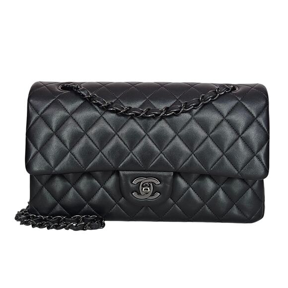 Chanel Lambskin Quilted Medium Double Flap So Black - Picture 1 of 16